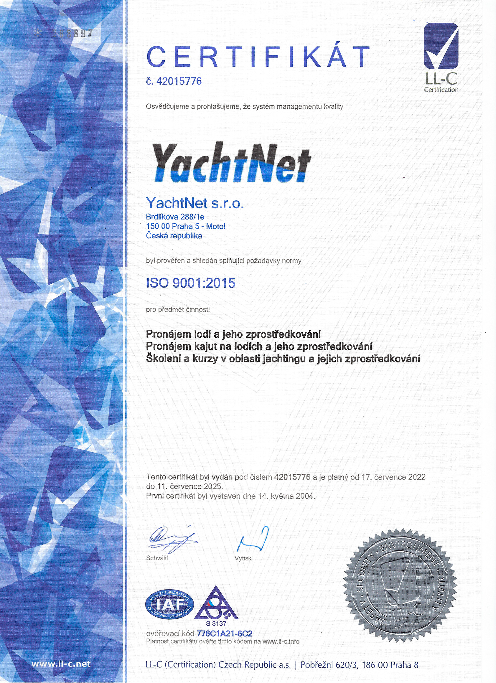YactNet ISO 9001 certifikát